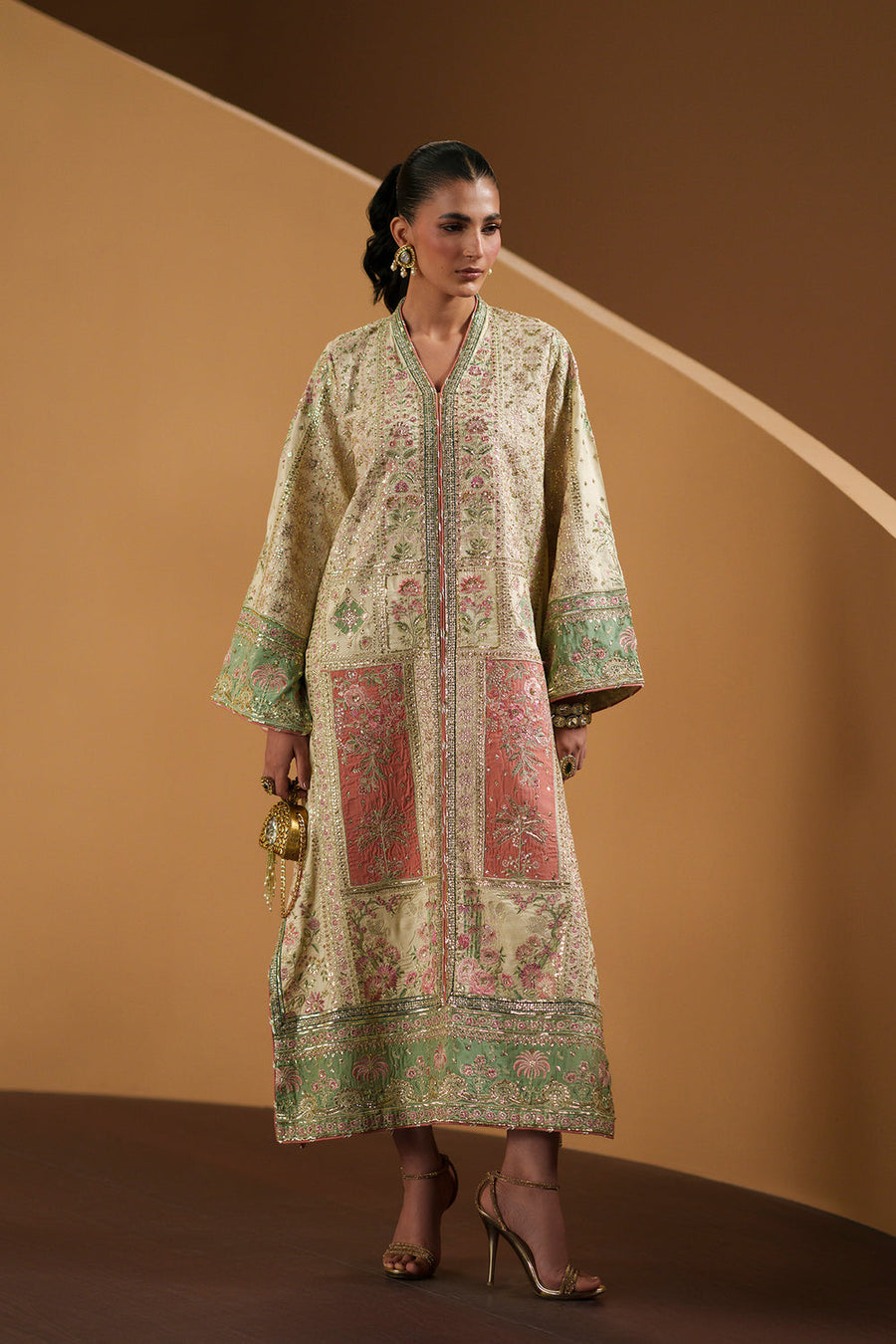 Luxury Floral Embroidered Kaftan – Pure Viscose Raw Silk