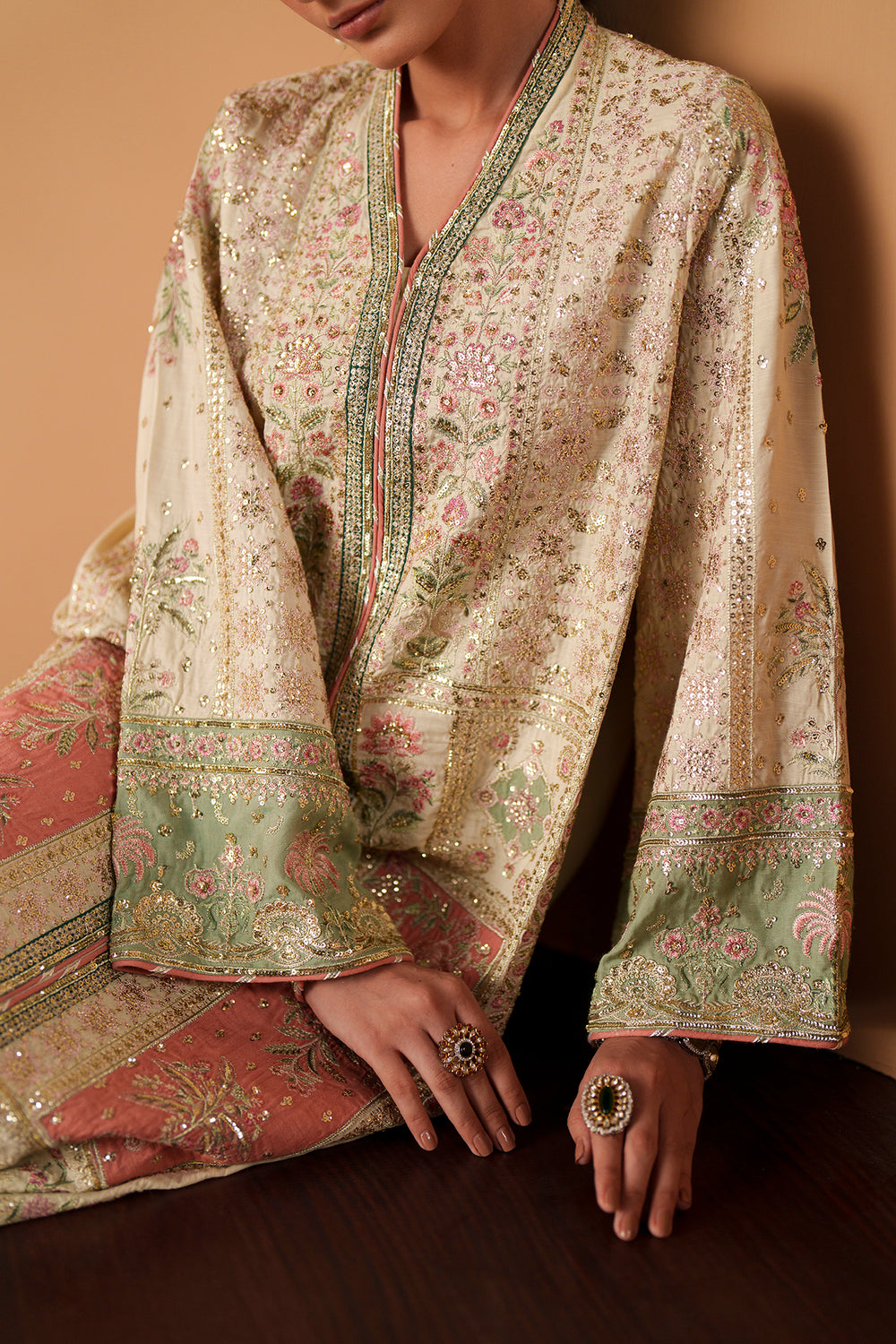 Luxury Floral Embroidered Kaftan – Pure Viscose Raw Silk