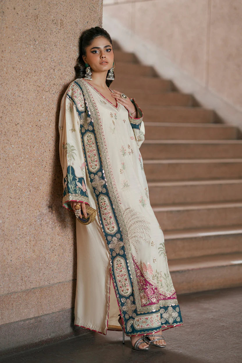 Ethnic Kaftan Luxury Silk Embroidered 3Pc Unstitched Suit Nainpreet PA-0032