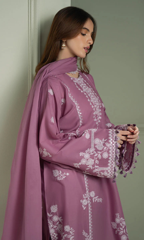 ORCHID GLAZE- 3PC EMBROIDERED DHANAK SUIT
