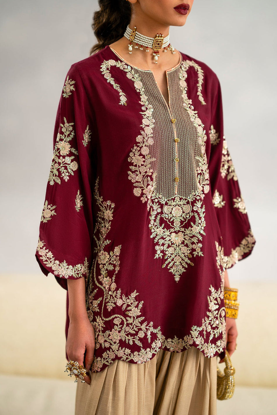 ETHNIC-2PC-RAW SILK EMBROIDERED SHIRT AND SHAMOZ SILK PRINTED TROUSER-BIC-15117