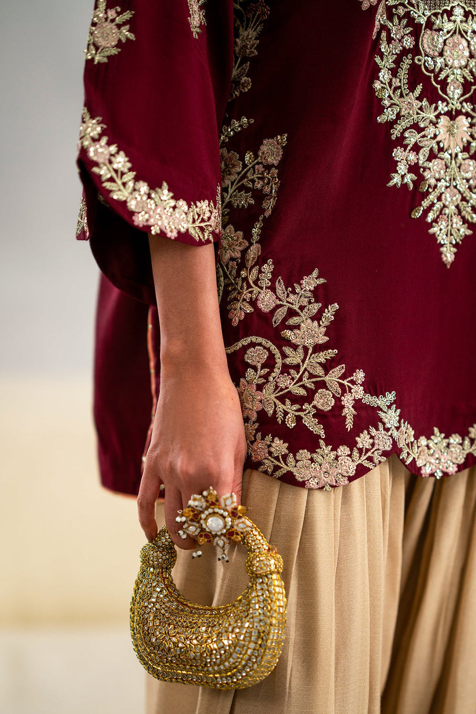 ETHNIC-2PC-RAW SILK EMBROIDERED SHIRT AND SHAMOZ SILK PRINTED TROUSER-BIC-15117