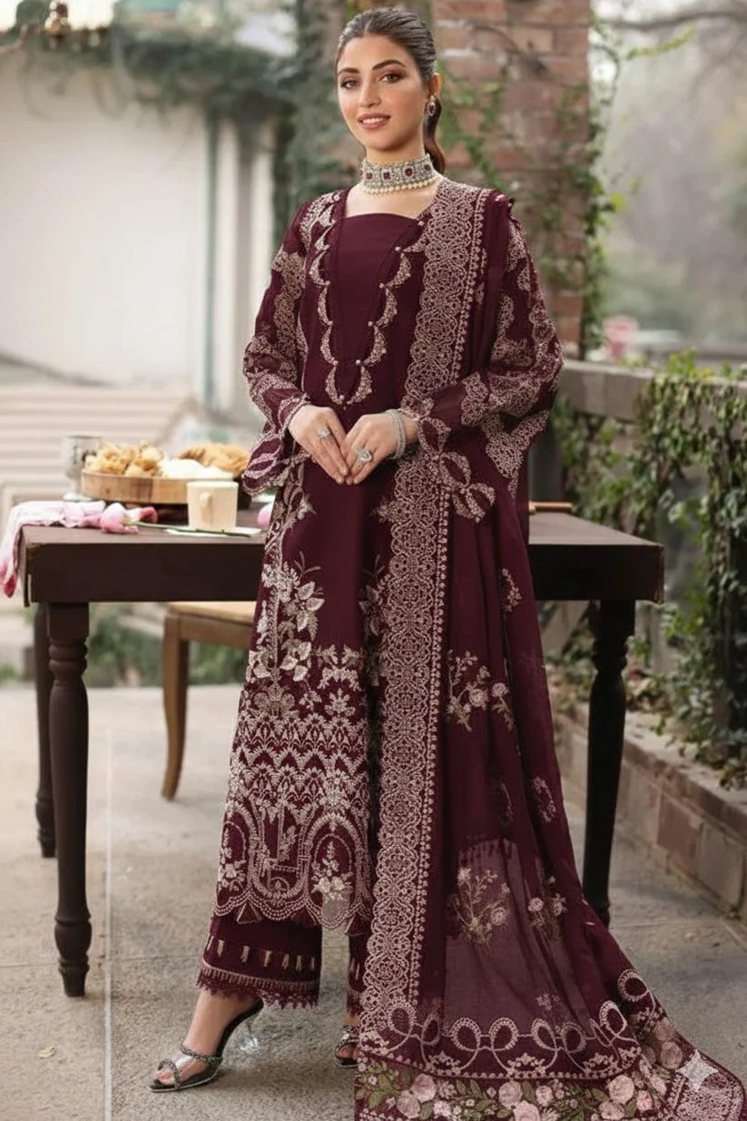 KAHF 3PC Dhanak UNSTITCHED EMBROIDERED SUIT B103
