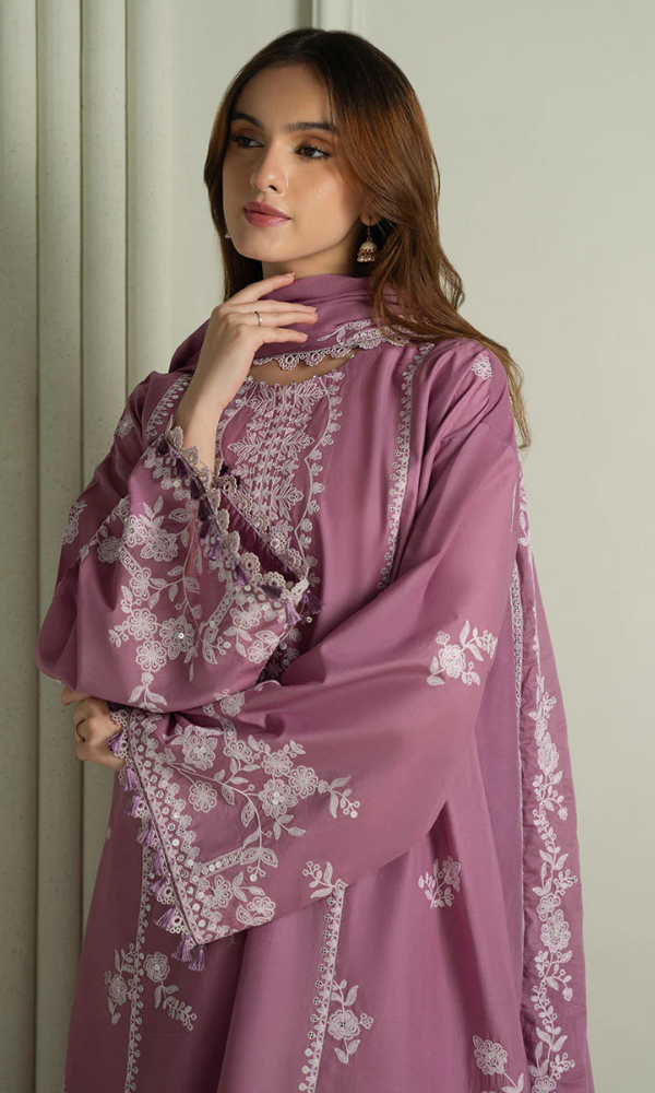 ORCHID GLAZE- 3PC EMBROIDERED DHANAK SUIT