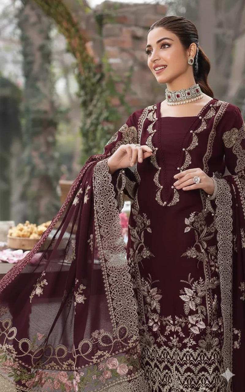 KAHF 3PC Dhanak UNSTITCHED EMBROIDERED SUIT B103
