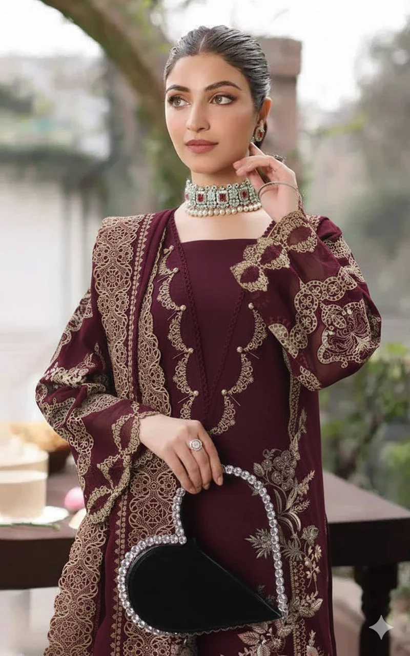 KAHF 3PC Dhanak UNSTITCHED EMBROIDERED SUIT B103