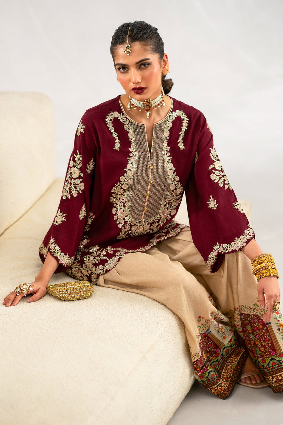ETHNIC-2PC-RAW SILK EMBROIDERED SHIRT AND SHAMOZ SILK PRINTED TROUSER-BIC-15117