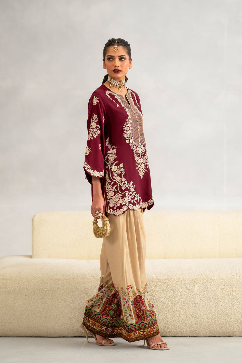 ETHNIC-2PC-RAW SILK EMBROIDERED SHIRT AND SHAMOZ SILK PRINTED TROUSER-BIC-15117